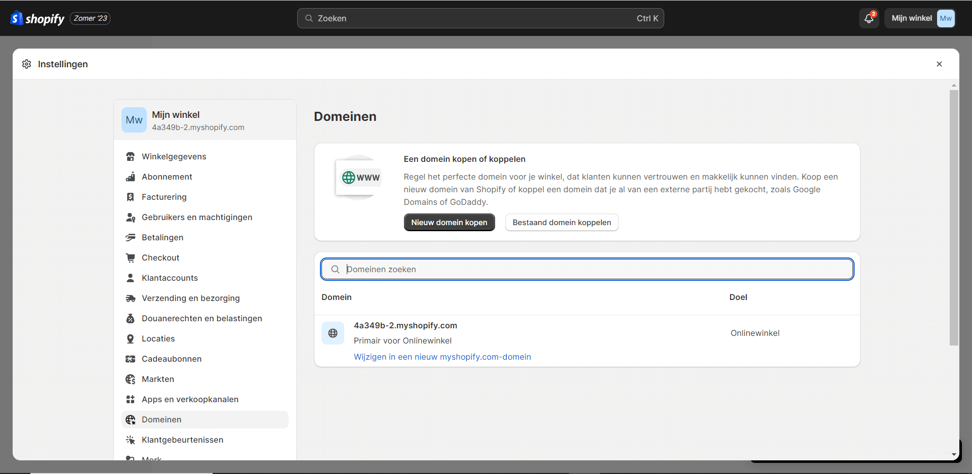 Domein toevoegen in Shopify