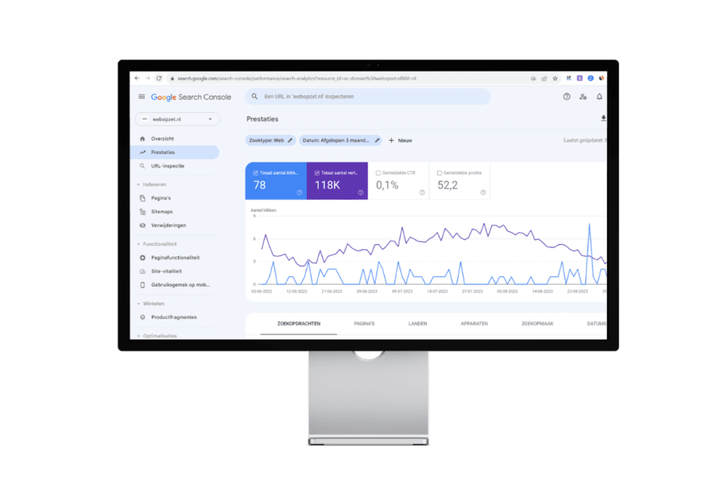 Google search console dashboard