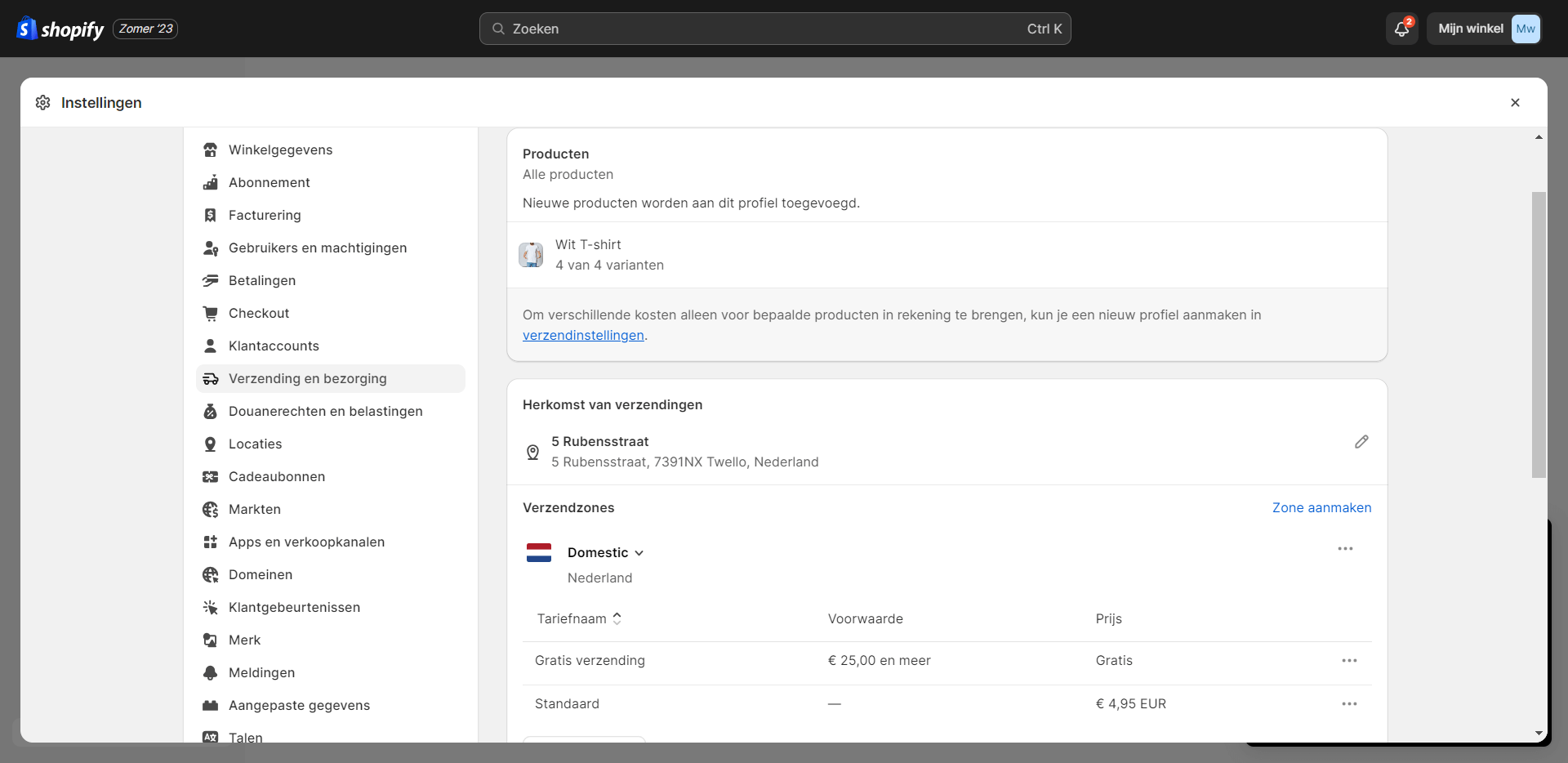 Verzending Shopify
