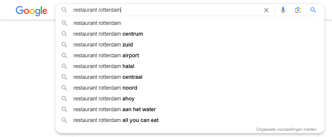Google suggesties binnen Google