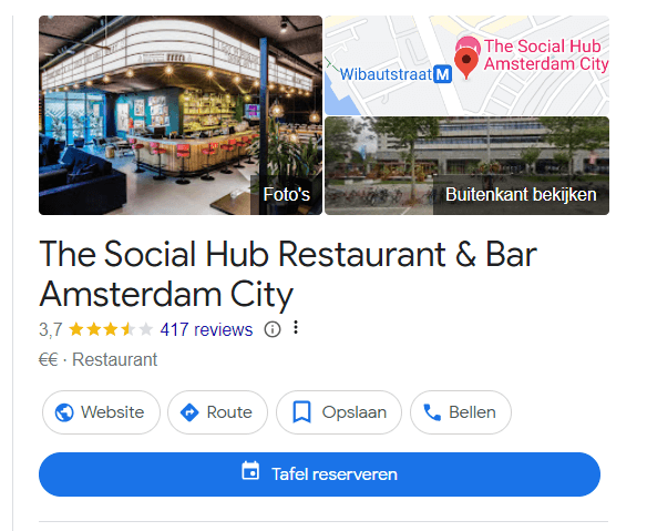 Tafel reserveren via Google mijn business